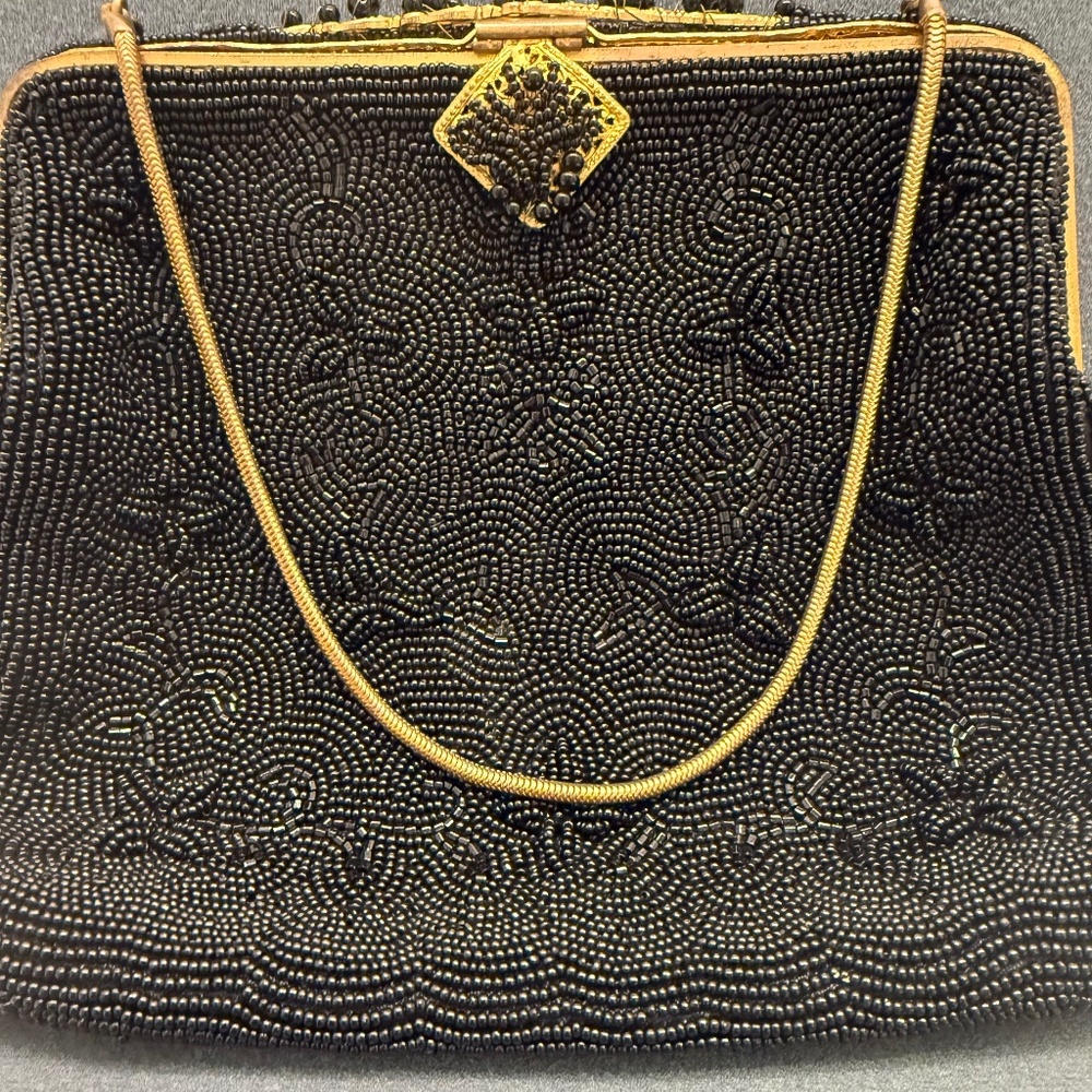 Vintage Hand-Made Black Beaded Bag